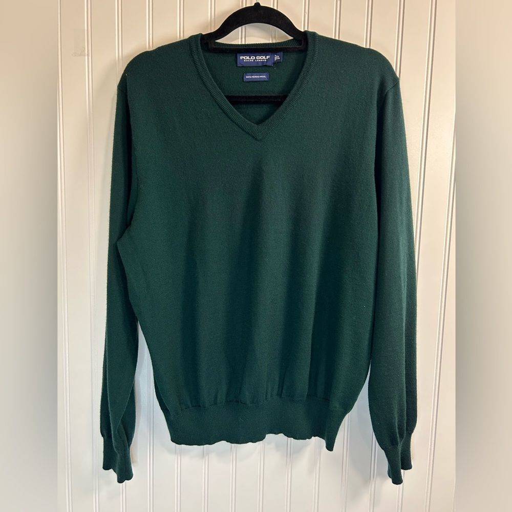 Polo Golf Ralph Lauren 100% Merino Wool Sweater – Green Size L V Neck.